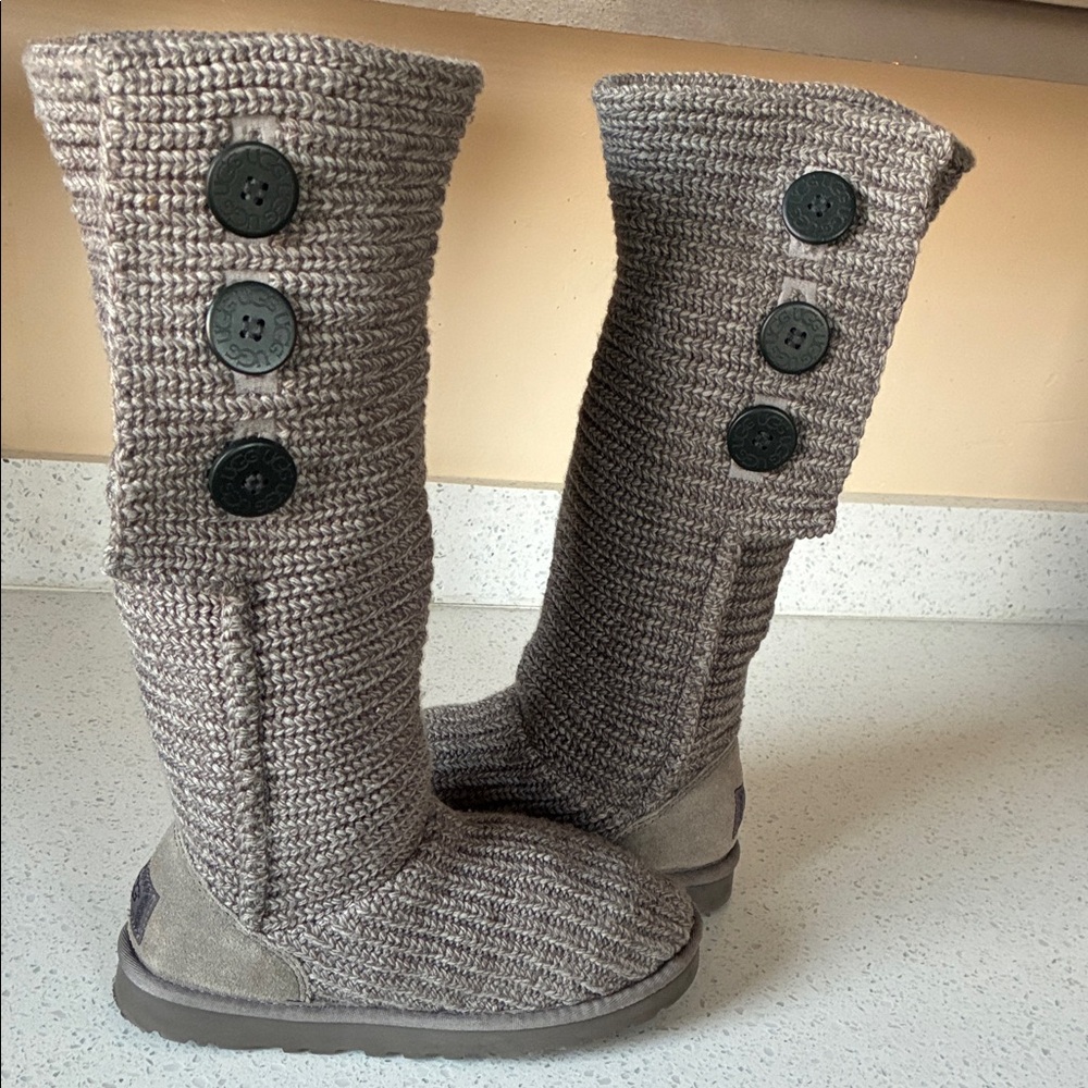 UGG Knit Button Boots - Gray